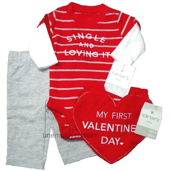 Valentine's Day Outfit My First 3 pc Set Boys Single Love It Baby Bib 1st Heart - Picture 1 of 5